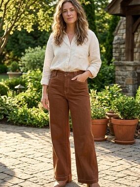 Madewell Wide Leg Pants in Rust Brown